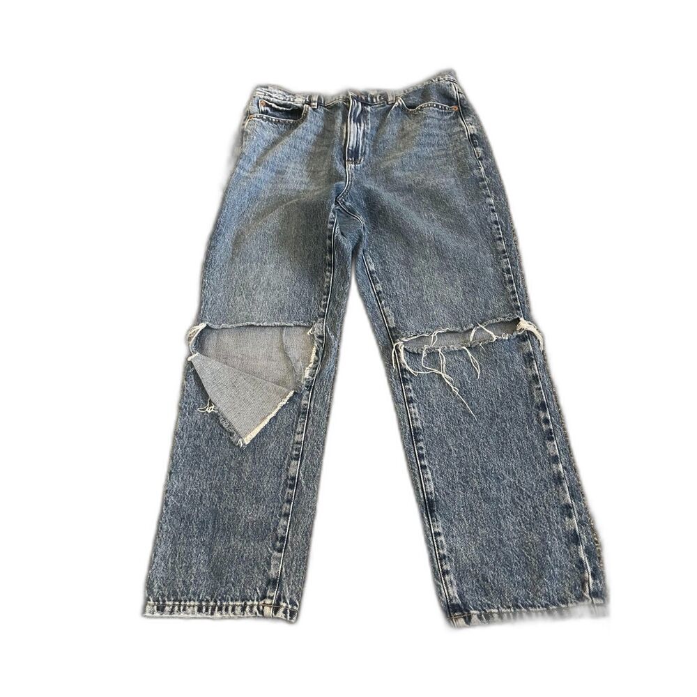 Garage Blue Denim high-waisted ripped distressed knee vintage straight jeans 11